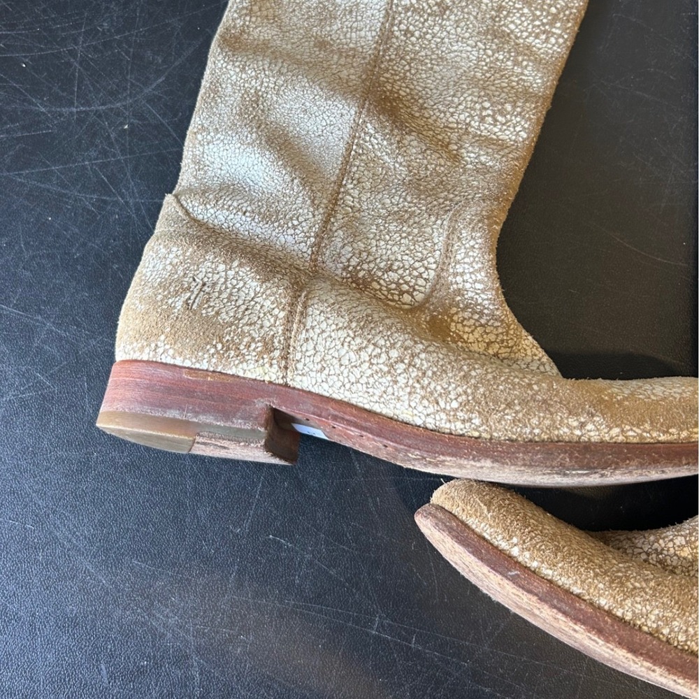 Frye Melissa Button Tall Boots Crackle Metallic Gold Leather Womens 5.5 B 76554 - Picture 6 of 16